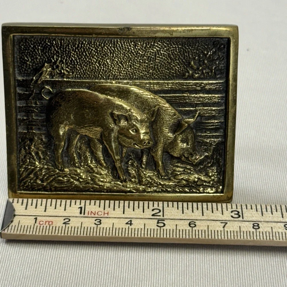 Vintage 1978 BTS Hog Pig Brass Belt‎ Buckle 3x2.25